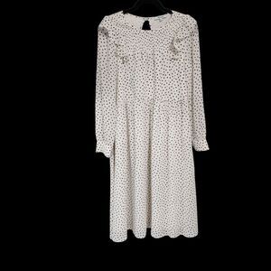 Madewell Midi Dress S White Black Polka Dot Chiffon Work Office Teacher